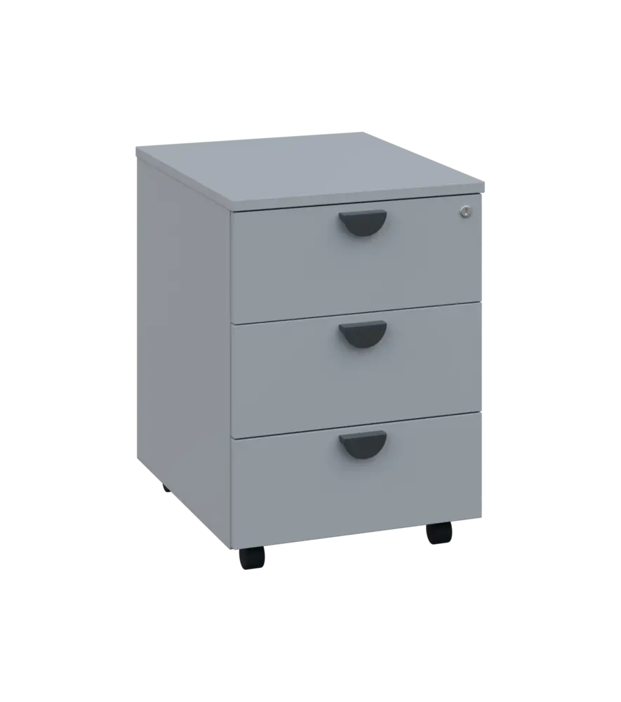 TK - 00 kontejner pojízdný, 3-zásuvkový, deska 18 mm, centrální zámek, šedá